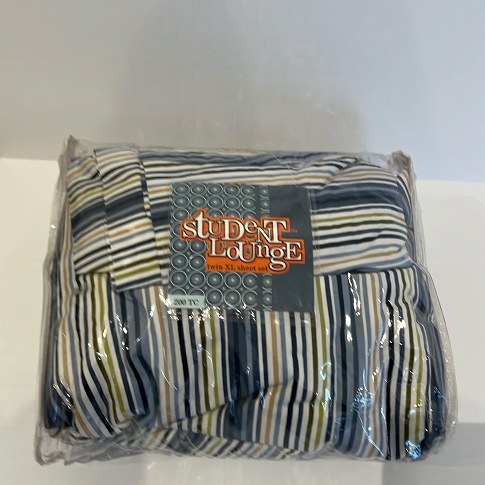 Student Lounge Twin XL Sheets Blue, Yellow, Green and White Striped Dorm Size